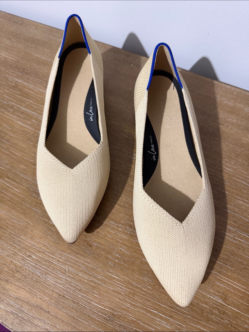 Rothy's The High Point Cream Knit Pointed-Toe Low Block Heel Pumps - Size 8.5